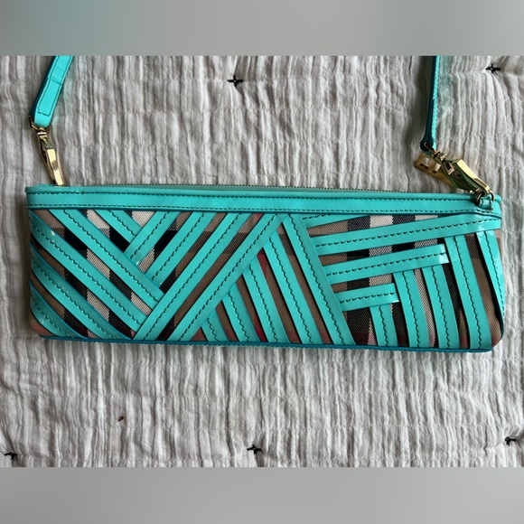 Burberry Prorsum stitch crossbody clutch teal stripe bag. Rare find!! - Picture 5 of 11